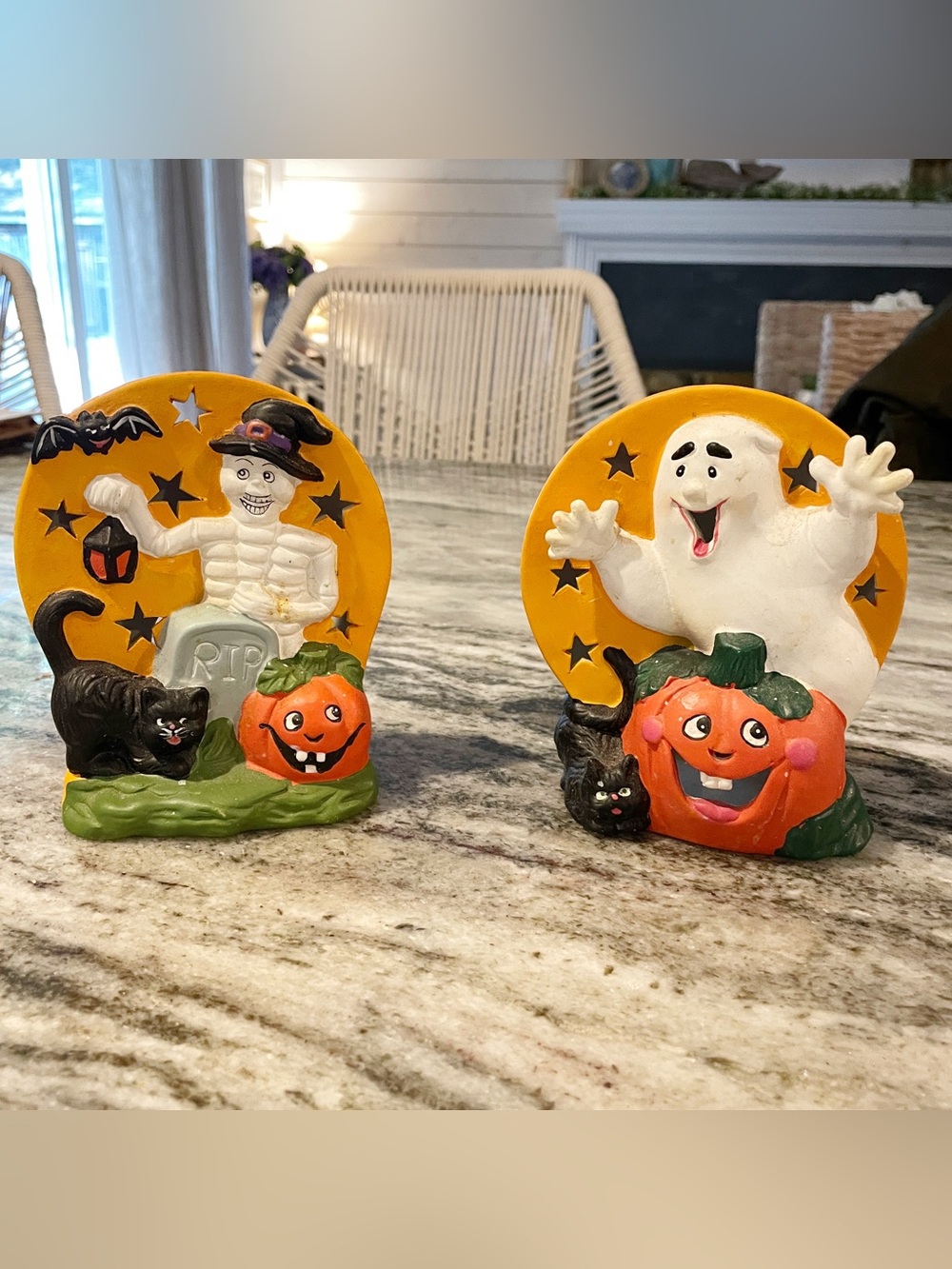 Vintage Halloween Ceramic Luminary Candle Holders Set of 2